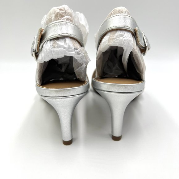 Naturalizer‎ Size 7.5 Silver Metallic Glitter Strappy Dress Sandals Heels Shoes - Picture 6 of 12